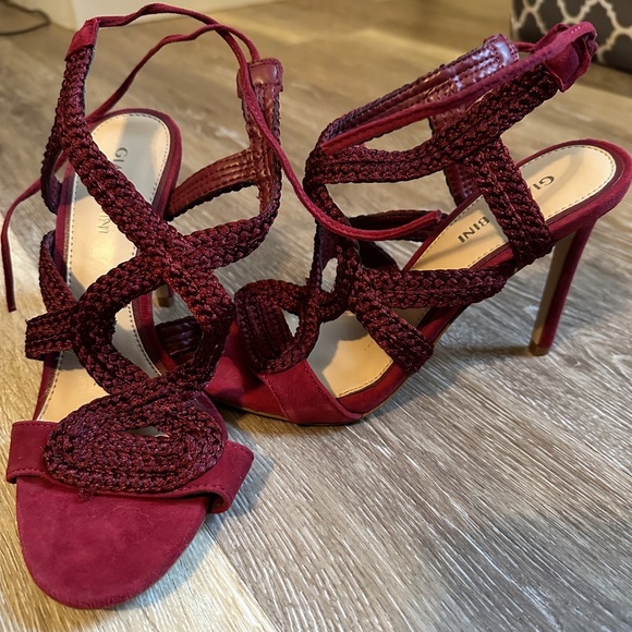 Red suede lace up sandal heel - Picture 1 of 2